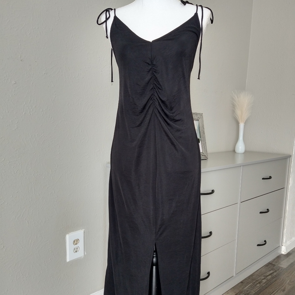 Zara Black Ruched Slit Front Dress